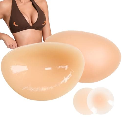 JULZYTH Sticky Silicone Bra Inserts Pads, Reusable Adhesive Push Up Enhancers for Women - Seamless Chicken Cutlets Bra Insert Bikini & Sports Bra, Soft Skin-Friendly Invisible Lift, Light Beige,1 Pair - Image 1