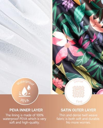 mikimini Large Shower Cap for Women Long Hair, Rainforest Bath Shower Caps with Pink Lace, Reusable Waterproof Shower Hat for Girls - Thumbnail 3