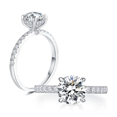 IMOLOVE Moissanite Engagement Ring for Women, 1CT Round Cut Hidden Halo Wedding Ring with D Color VVS1 Stone, 18K White Gold Plated Sterling Silver Size 10.5 - Image 1