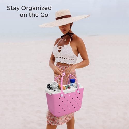 ZYTONGMAO Tote Topper Tray Accessories for Bogg Bag Large Only – Waterproof EVA Table Top Organizer Lid with Cup Holder, Snack, Phone & Drink Holders for Beach, Pool, Picnic, Travel (White) - Thumbnail 6