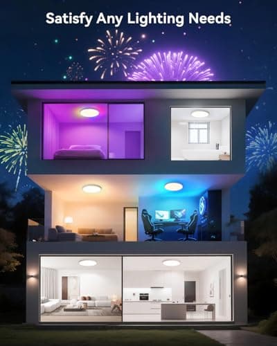 12 Inch Smart Ceiling Light, RGB+IC LED Flush Mount Light Fixture, 2400LM Dimmable, APP & Remote Control, 2700K-6500K DIY Color Ceiling Light for Bedroom Living Room, Works with Alexa & Google Home - Thumbnail 5