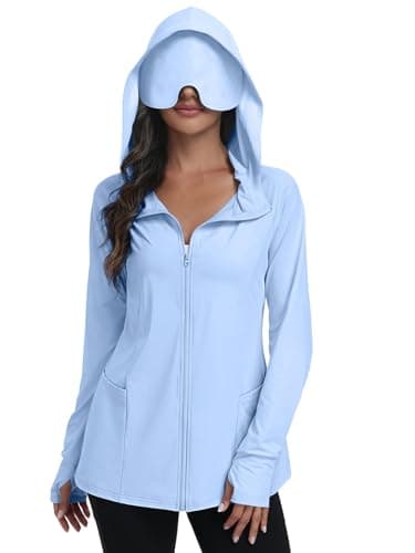SeSe Code Travel Hoodie With Eye Mask Zip Up Sun Protection Lightweight Jacket With Pockets Airplane Outdoor Sleep Baby Blue XL - Image 1