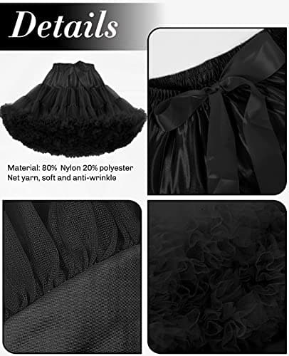 PrettyQueen Women's Tulle Petticoat 3-Layered Puffy Tutu Skirt Crinoline Underskirts for Cosplay Party Dress (Black) - Thumbnail 6