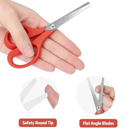 5.5" Left-Handed Kids Scissors, 6-Pack – Red Safety Scissors with Stainless Steel Blades & Soft Grip – Blunt Tip for Toddlers, Preschool, Home & School - Thumbnail 4
