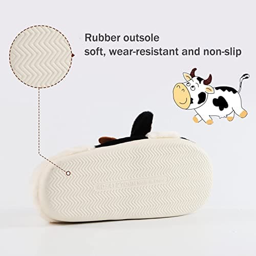 Jerzmy Fuzzy Cow Slippers for Women Men, Cute Cotton Animals House Slippers Fluffy Plush Shoes for Girls Indoor Living Room Bedroom Garden, Size 10-11 - Thumbnail 5