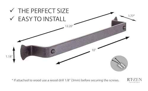 RTZEN Matte Black Hand Towel Holder for Bathroom - Handcrafted Farmhouse Wrought Iron Metal Kitchen Bar - Small Hand Towel Bar Hanger for Home or Office - Wall Mounted Rack Fits 10" Towels - Thumbnail 6
