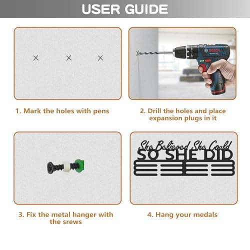 Bliocefo Medal Holder Hanger Rack Display Storage Steel Wall Mounted Fame Black Metal Sports Marathon Running Soccer Gymnastics Large-capacity Medals Sturdy Wall Decor She Believed She Could (15.7") - Thumbnail 6