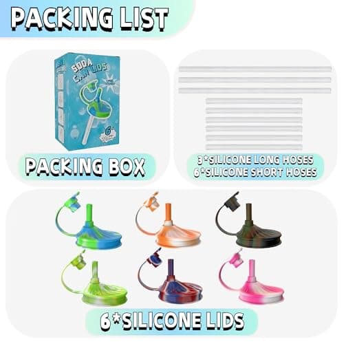 6 Pack Soda Can Lids with Straw,Silicone Soda Can Covers,Pop Can Cover,BPA-Free,Reusable Can Covers for soda,Coke,Beer,Juice,Beverage,Fits Standard Cans - Thumbnail 6