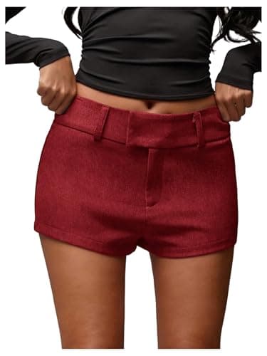 RoseSeek Women's Elegant Mini Shorts Dressy Casual Office Work Summer Shorts with Pockets Burgundy Large - Image 1