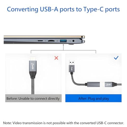 USB to USB C Cable Adapter 2 Pack, USB C Female to USB A Male Adapter - 10Gbps Data Transfer 60W Fast Charging, Type-C 3.2 Converter Compatible with Laptops, PCs, Flash Drives (0.41 Ft, Grey) - Thumbnail 6