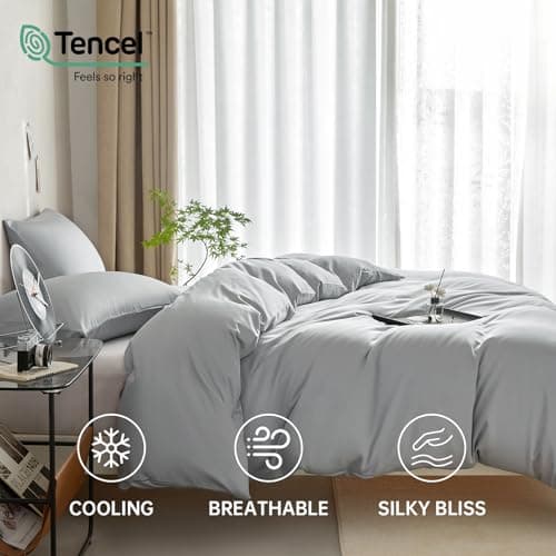DCSKY King Size Duvet Cover Set 3-Piece - 100% Lyocell Tencel Bedding Set, Silky Smooth & Hypoallergenic, Temperature Regulating for Hot Sleepers (Grey, 104x90 Inches) - Thumbnail 4