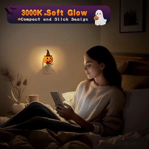 JandCase Halloween Night Light, 3000K Night Lights Plug into Wall,Cute & Funny Pumpkin Night Light for Kids,Plug in Pumpkin Nightlight with 360° Rotatable for Halloween Party Decor,1 Pack - Thumbnail 6