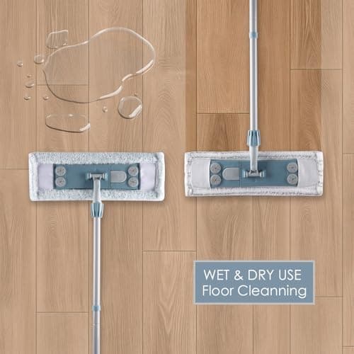 Homilifibra Dust Mop for Floor Cleaning,Magnetic Floor Flat Mop with 2 Washable Pads -Extendable 64‘’ Iron Handle for Hardwood Tile Marble Laminate Floors,Blue&Gray - Thumbnail 3