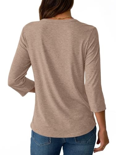 NORACORA Womens 3/4 Sleeve Tops and Blouses Dressy Casual Business Crew Neck Tunic Shirts Trendy Outfits Casual Basic Shirts Tunic Light Khaki XXL - Thumbnail 5