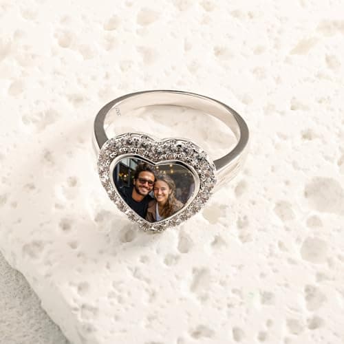 Hejvhb Personalized Photo Ring - Square/Heart Picture Ring Memory Gift for Women family Couple Friends Mother's Day Birthday Christmas Anniversary - Thumbnail 4