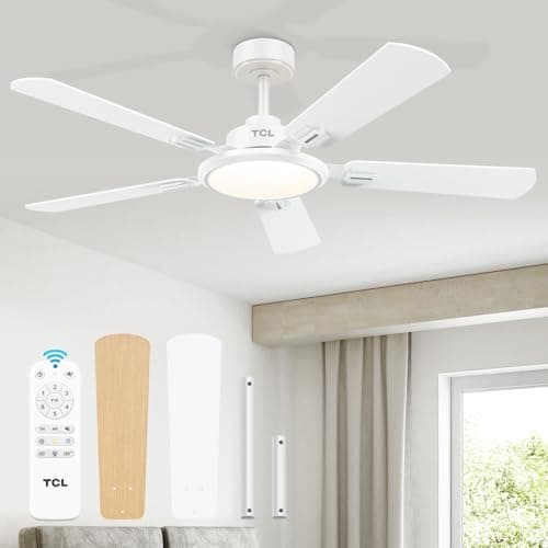 TCL Ceiling Fans with Lights, 52 Inch Ceiling Fan with Light and Remote Control, Reversible DC Motor, Noiseless, Dimmable 36W LED, Modern Ceiling Fan for Bedroom Living Room (White) - Image 1