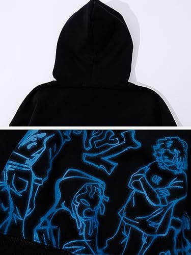 Aelfric Eden Mens Graphic Oversized Hoodie Cartoon Character Print Streetwear Casual hoodies y2k Hooded Sweatshirt - Thumbnail 4