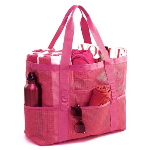 JOYPICKS Mesh Beach Bag-Large Beach Tote for Women with Zipper Pocket, pool cruise travel swim, Toys & Vacation Essentials - Image 1