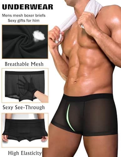 Avidlove Mens Underwear Trunk Breathable Mesh Boxer Briefs Sexy Lingerie Boxer Shorts for Men Black S - Thumbnail 4