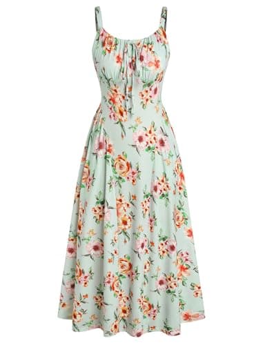 ZAFUL Floral Midi Corset Dress for Women Wedding Guest Dress Flowy A Line Casual Sundress Light Green S - Image 1