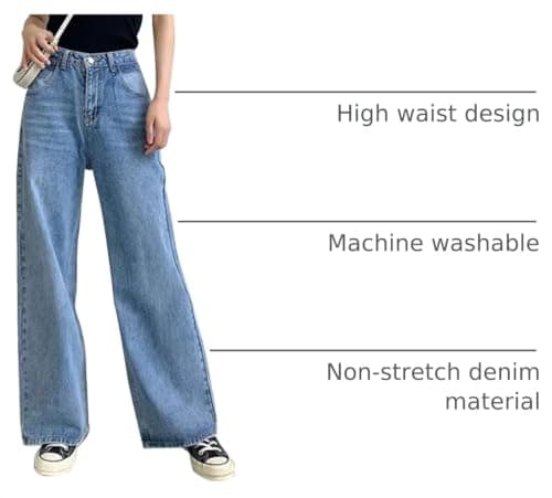Women Wide Leg Jeans Baggy Blue Denim Jean High Waist Loose Boyfriends Jeans Vintage - Thumbnail 4