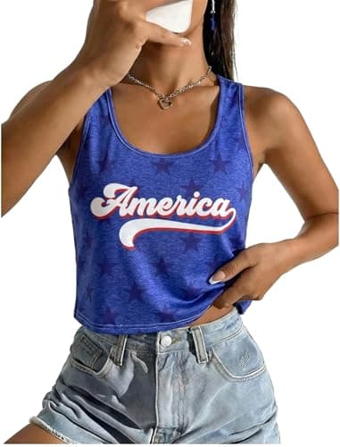 4th of July Crop Tops Women 250 Anniversary USA Shirt American Flag Patriotic Sleeveless Tank Tops - Image 1
