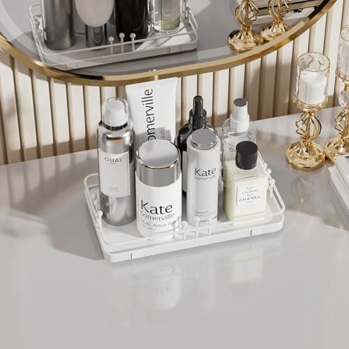 Pursura Bathroom Vanity Tray for Toiletries Makeup Perfume Candle Toilet Tank, Kitchen Tray for Soap Dispenser Spice Salt, Small Tray for Countertop Decor Coffee Nightstand 7.9”x4.4” White - Thumbnail 4