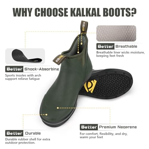 Kalkal Men's Deck Boots Anti-Slip Saltwater Fishing Rain Boots with Memory Foam, Waterproof Rubber Ankle Work Boots for Sailing (Olive Green, Size7) - Thumbnail 5