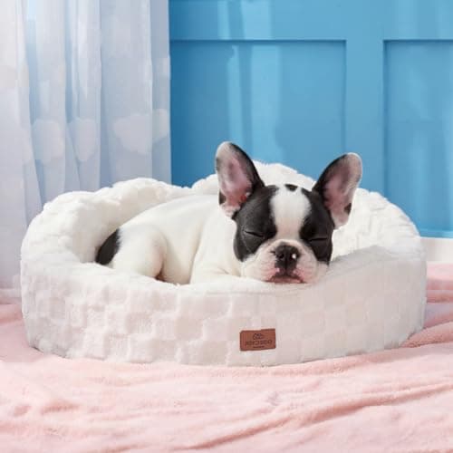 Joydeco Cloud Dog Bed for Small Dogs & Cats, Washable Pet Bed with Orthopedic Foam and Removable Checkered Plush Pad, Non-Slip Bottom for Indoor Puppies and Kittens, 27x24 Inch, White - Thumbnail 6