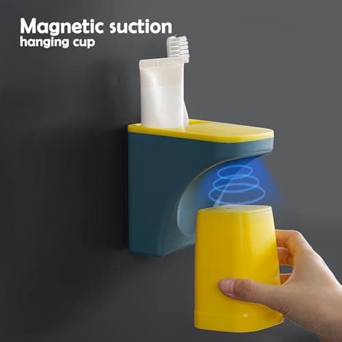 Toothbrush Holder for Bathroom，Wall Mounted Magnetic Suction Cup Set, sgzscl Bathroom Storage Organizer Space Saving for Family Daily Use (Square Blue) - Thumbnail 3
