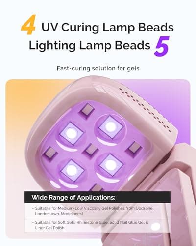 MelodySusie Cordless UV Nail Lamp with Fold-Out Stand,P-Art09F Foldable UV Light with 2-in-1 Lighting & Curing Function, Rechargeable, Flash Cures All Soft Gels Especially Half-Cured, Base & Top Coat - Thumbnail 2