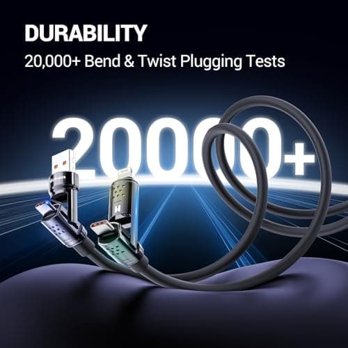 Hichain 100W 4-in-1 Multi Charging Cable, USB C to Lightning Cable, with Light for iPhone 17-15 Series Fast Charging, Chubby USB A/C to C/Lightning Charging Cord - 6 FT - Thumbnail 5