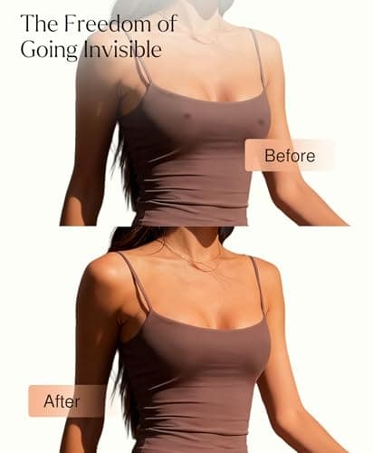 Popilush Nipple Covers for Women - Sticky Bra Reusable Silicone Pasties Waterproof with Travel Case Crème - Thumbnail 4