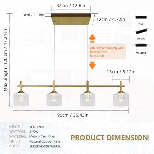TYhogar Modern Gold Linear Chandeliers for Dining Room,35" 4-Light Kitchen Island Lighting,Adjustable Height Led Dining Room Light Fixture,Pendant Lights Kitchen Island for Living Room - Thumbnail 6
