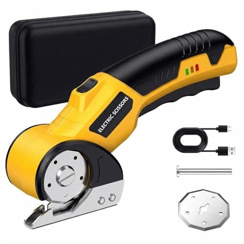 Cordless Electric Scissors with LED Worklight, 4V Power Cardboard Cutter with 2 Blades & Storage Case, 320 RPM Heavy Duty Scissors for Fabric, Leather, DIY, Ergonomic Design - Image 1