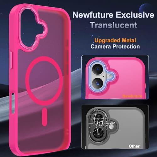 Newfuture Magnetic for iPhone 17 Case [Compatible with Magsafe] [Military Grade Drop Protection] Translucent Matte Anti-Scratch Shockproof Protective Phone Cover 6.3 Inch, Hot Pink - Thumbnail 4