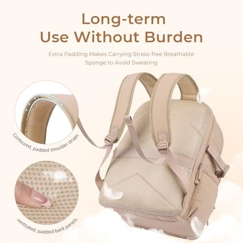 CLUCI 17.3 Inch Laptop Backpack for Women, Anti Theft Travel Backpack, Puffer Quilted Work Backpack, Water Resistant College Bookbag, Carry on backpack with RFID (Khaki) - Thumbnail 4