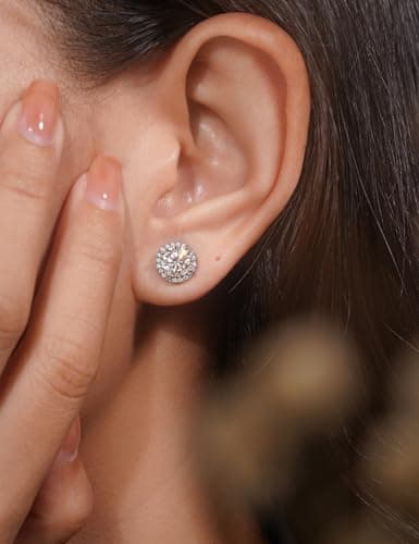 IMOLOVE Moissanite Stud Earrings with 2.4CT D Color Lab Created Moissanite Halo Earrings in Sterling Silver Trendy Earrings for Women Men-1 - Thumbnail 3