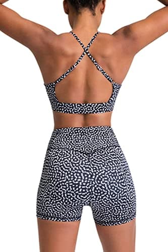 Womens Polka Dot Workout Set Two Piece Yoga Sets Padded Tank Tops and High Waisted Biker Shorts S - Thumbnail 2