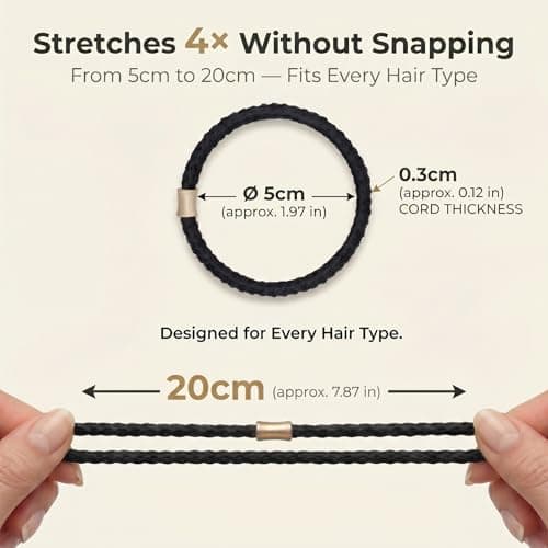 JessLab 20PCS Braided Hair Ties for Women, No Damage Hair Elastics with Accent, Seamless No Crease Boho Bracelet Ponytail Holder, Classic Black - Thumbnail 2