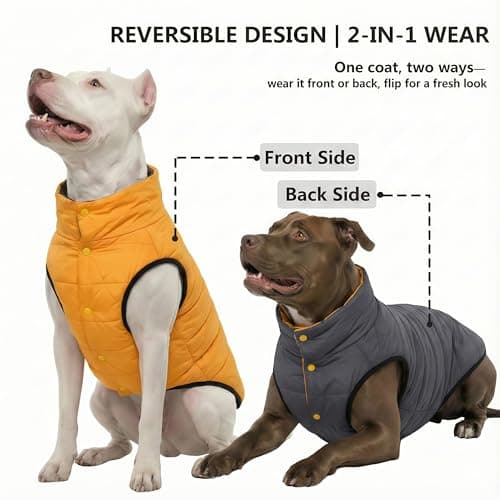 LovinPet Large Dog Puffer Coat, Reversible Down‑Insulated Winter Jacket, Water‑Resistant & Wind‑Resistant, Anti‑Static, Dual-Sided Orange & Grey for Cold Weather, 3XL - Thumbnail 2