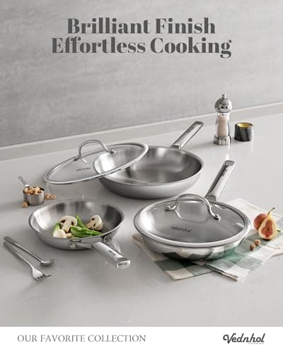VEDNHOL Stainless Steel Frying Pan Set with Lids 8"&10"&12",8 Inch Skillet+10&12 Inch Stainless Steel Pans with Lids,Frying Pan,Tri-Ply,PFOA&PTFE Free,Dishwasher&Oven Safe,Induction Compatible - Thumbnail 2