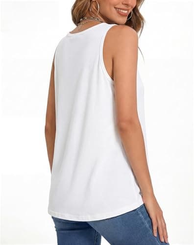 Summer Tank Tops for Women - Sleeveless Womens Tank Tops, Floral Lace Top Loose Fit Round Neck Blouses for Casual Wear White - Thumbnail 4