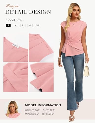 GRACE KARIN Womens 2026 Summer Short Sleeve Tops, Dressy Casual Peplum Shirts Outfit, Tunic Blouses Trendy Fashion Clothes Pink M - Thumbnail 5