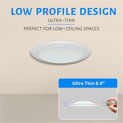 ECOELER 6 Inch LED Disk Lights, Dimmable Flush Mount Light Fixture, 16.5W 1000 Lumens, 5 Color Selectable Recessed Retrofit Ceiling Lights for Kitchen, Porch, Hallway, ETL & FCC - Thumbnail 5