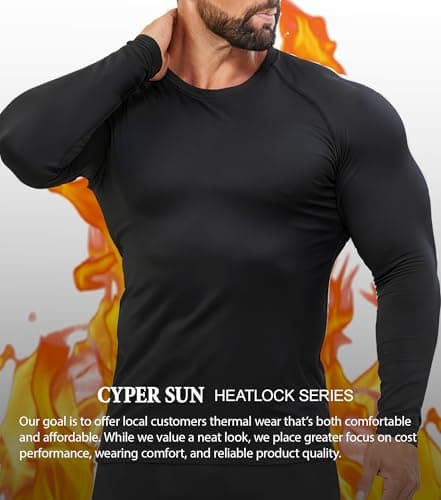 CYPER SUN Men‘s Thermal Compression Shirts 5 Pack Fleece Lined Base Layer for Cold Weather, Winter Workouts & Outdoor Activities Large - Thumbnail 3