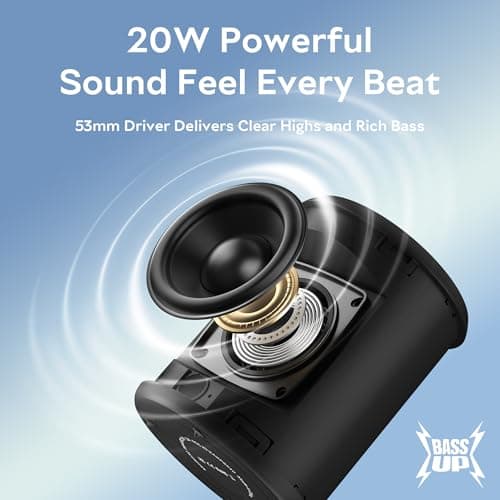 DUDGSIS Portable Bluetooth Speaker, IPX7 Waterproof Wireless Speaker with 20W Loud Stereo Sound, 15H Playtime & Beat-Synced RGB Light, Small Outdoor Speaker for Shower, Pool, Beach, Hiking and Gifts - Thumbnail 2