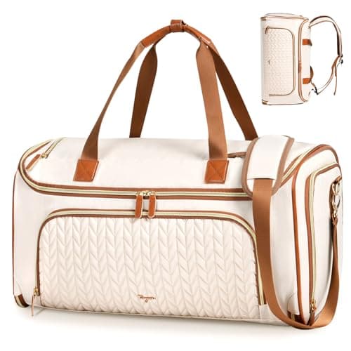 Tonyeee Garment Duffle Bags for Travel, 4ni1 Hanging Weekender Bag for Women, Convertible Carry on Garment Bag, Travel Garment Duffle Bag with Shoulder Strap, Apricot & Brown - Image 1