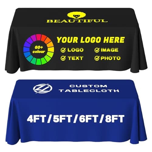 YOUYINYOU Shipping Next Day Custom Table Cloth with Logo Image Text 4/5/6/8/10FT Personalized Table Cloths for Business Tradeshow Events Company School Shop Other Important Events (120x30)
