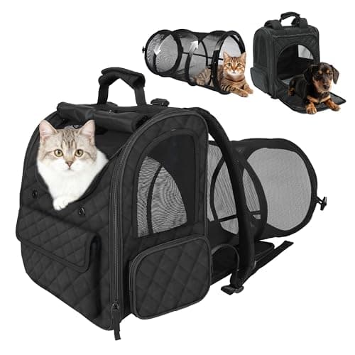 Cat Backpack Carrier with Detachable Round Play Tunnel, 2 in 1 Expandable Cat Backpack with Breathable Mesh,Cat Carrying Backpack for Cat 17lbs & Small Dog 13lbs,Black. - Image 1